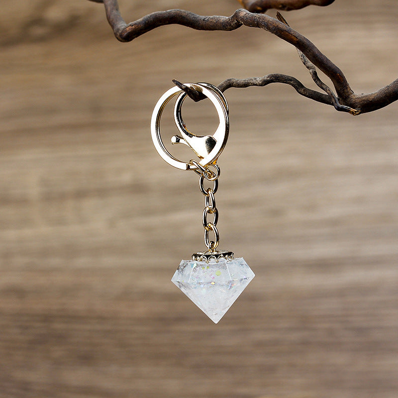 Crystal Gravel Resin Keychain Pendant Modern Design With Tapered Point Handcrafted Natural Stone Accessory Kit