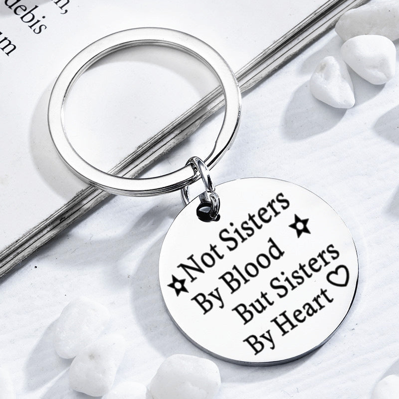 Stainless Steel Keychain Pendant Necklace Round Metal Lettering Pattern Keyring For Men And Women Durable Gift