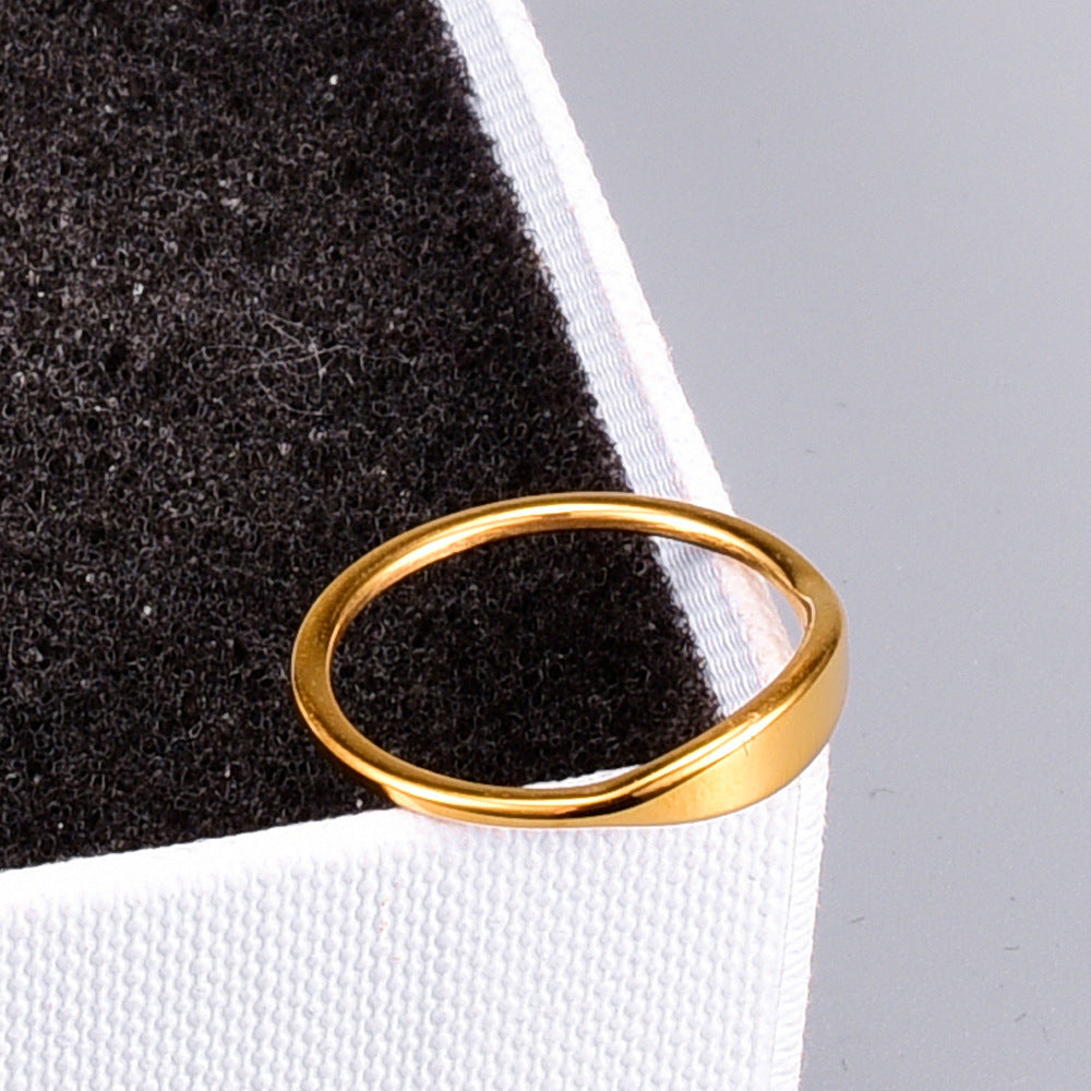 Womens Fashion Thin Curved Joint Index Finger Ring Titanium Steel 18K Gold Plating Heart Shaped European Style