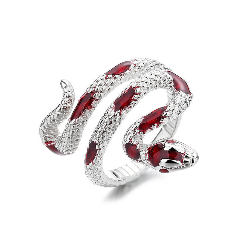 Womens Enamel Snake Ring Open Band Serpent Alloy Jewelry Electroplate Fashion Ring Statement Accessory For Her