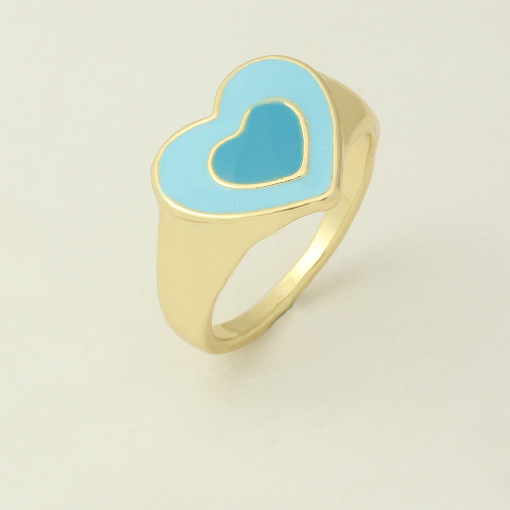 Womens Dual Tone Dripping Oil Love Heart Ring Alloy Fashion Jewelry Trendy Ring Romantic Gift For Her European