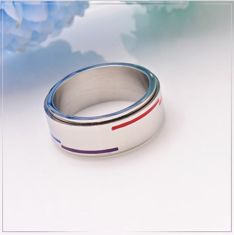Silver Rotatable Rainbow Flag Ring Stainless Steel Fashion Jewelry Unisex Gift Accessory Versatile Style Jewel