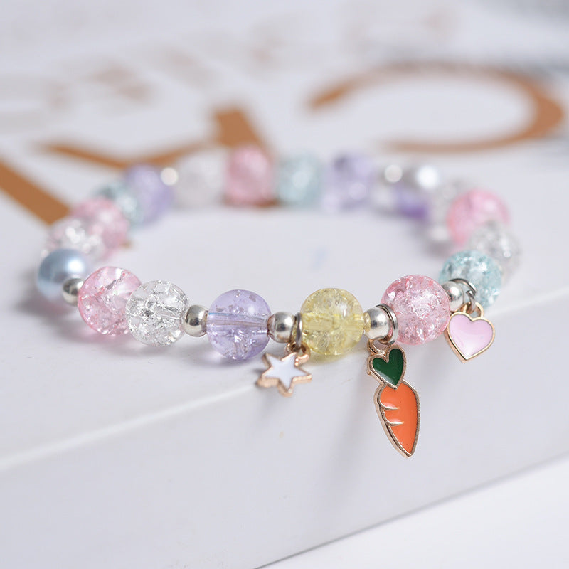 Girls Cute Bracelet With Plant Flower Plus Crystal Design Korean Beads Adjustable Childrens Bracelet 14cm 20cm