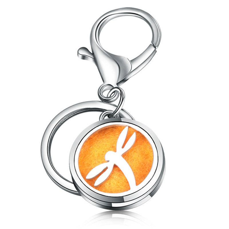 Essential Oil Diffuser Keychain Stainless Steel Aromatherapy Pendant 28mm Round Metal Perfume Key Ring Travel Ready