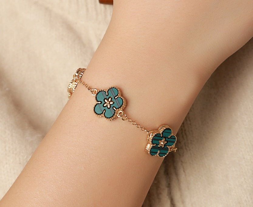 Womens Alloy Bracelet Plum Blossom Sunflower Double Sided Floral Design Jewelry Travel Gift Plum 1PC Gift Plum