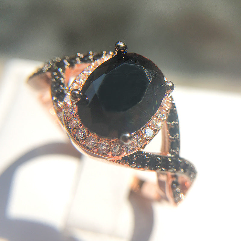 Copper Ring Geometric Mosaic Gold Plated Inlaid Black Gems Size 6 7 8 9 10 One Piece Crafted For Everyday Wear