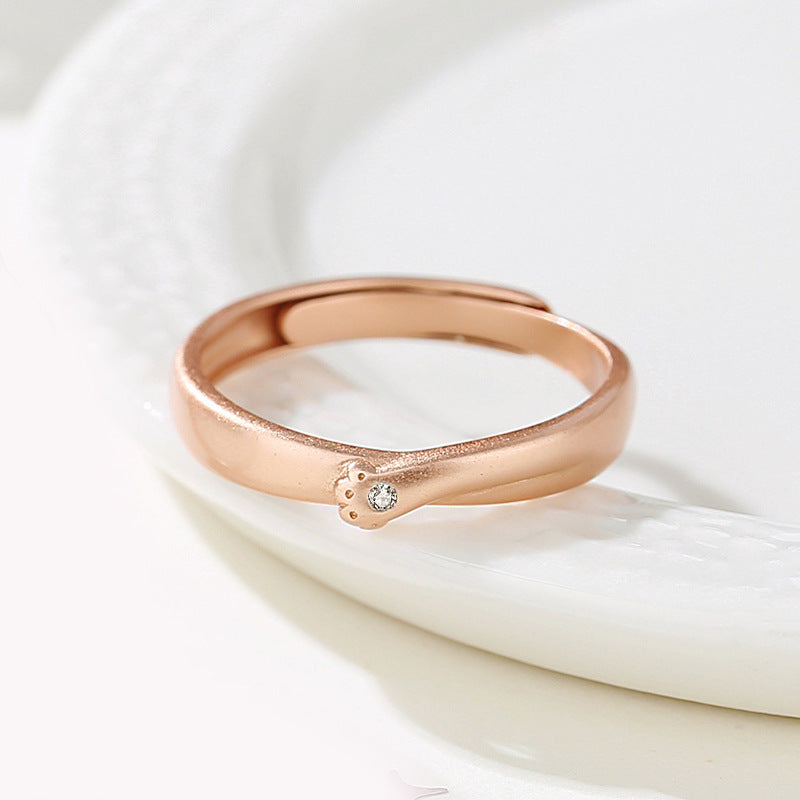 Sterling Silver Cat Paw Ring Retro Korean Fashion For Women And Men Cute Animal Couple Electroplated Finish Accessory