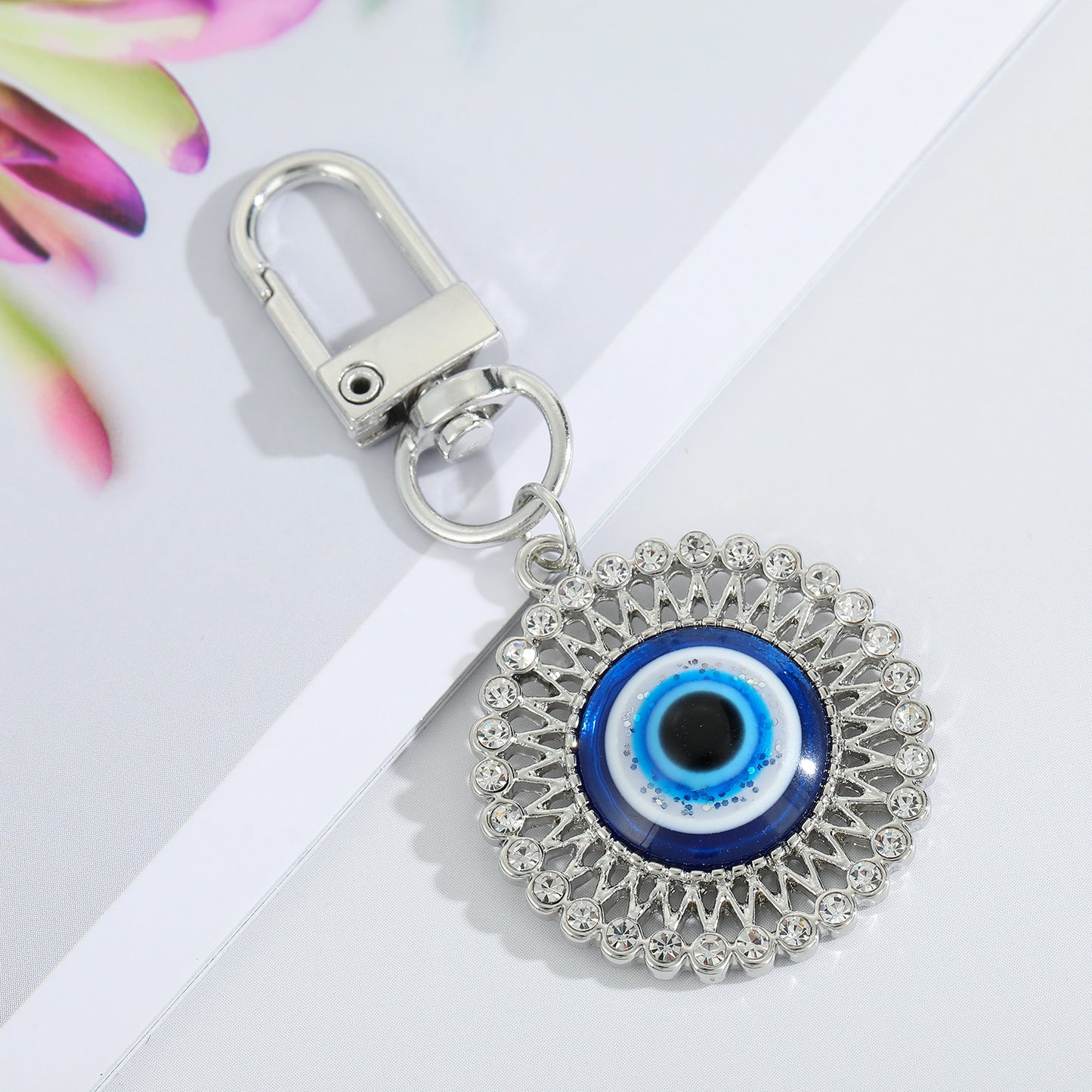 Alloy Keychain Pendant Dripping Oil Eye Design Key Ring Bag Charm Fashion Accessory Durable Silver Finish Trendy Look