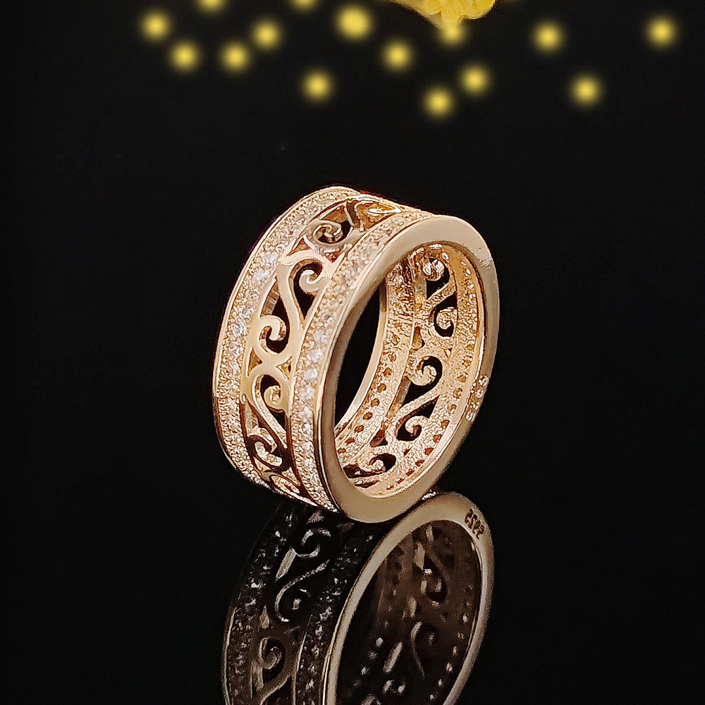 Women Vintage 8mm Copper Rings White Rose Gold Plated European Style Jewelry For Female Fashion Accessory Gem