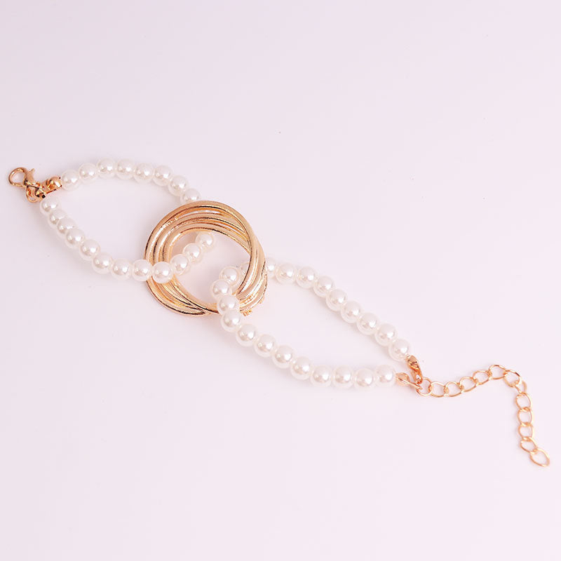 Womens Pearl Geometric Bracelet Electroplated Gold Finish Alloy Jewelry Adjustable Circumference 17 5cm Finish