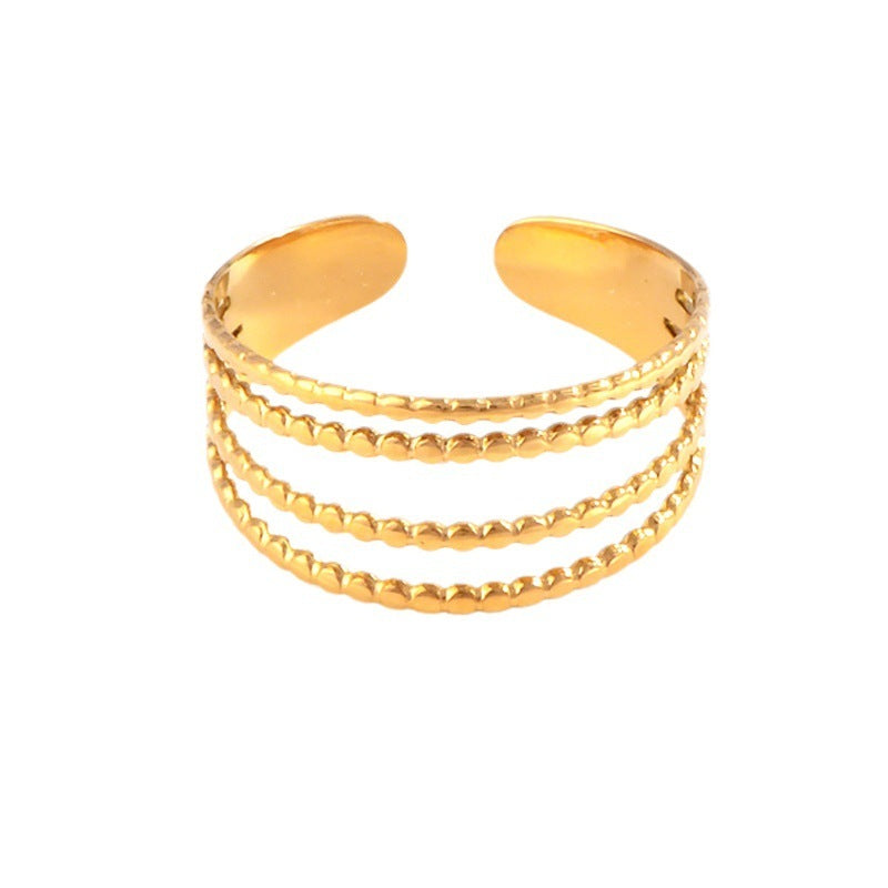 Gold Titanium Steel Ring With Irregular Pattern Open Band Size No7 Cartoon Geometric Animal Zodiac Starry Sky Design