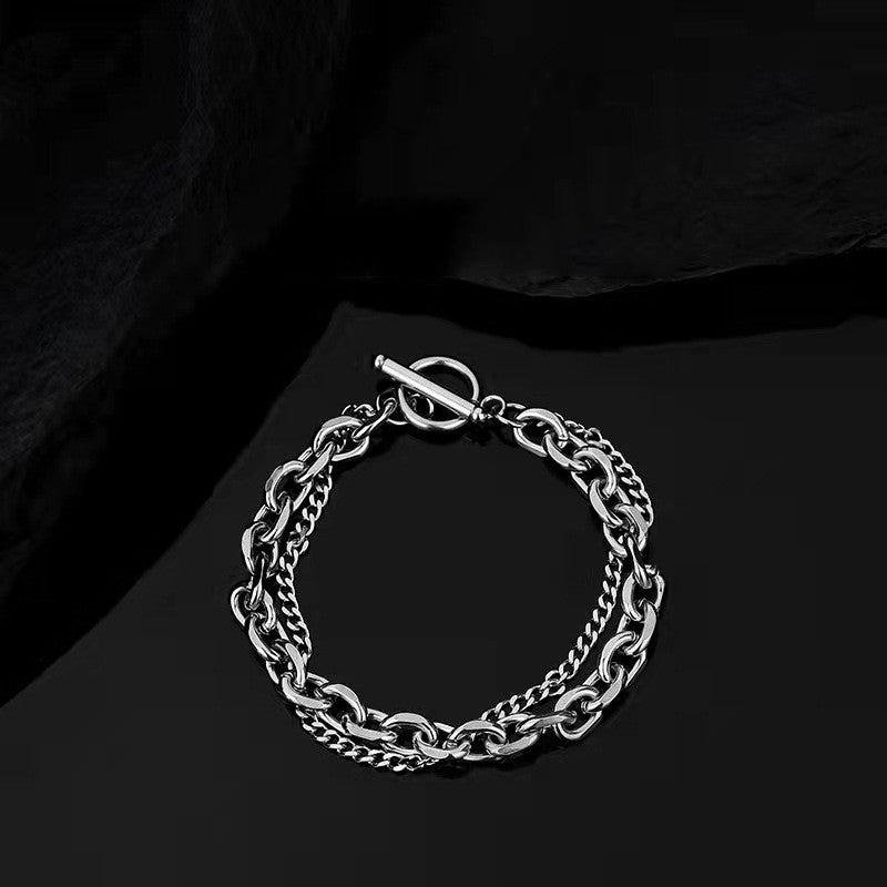 Geometric Double Layer Alloy Bracelet For Men And Women Retro Design Fashion Jewelry Accessories Everyday Wear