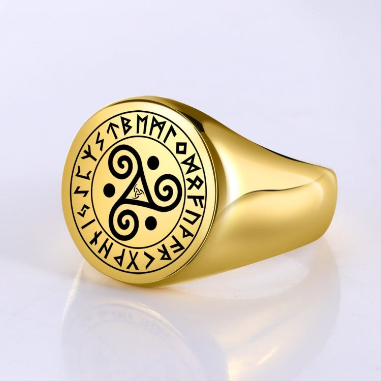Unisex Stainless Steel Ring Geometric Triangle Aoding Symbol Pattern Letters Gold Finish Sizes 9 10 11 12 Gold