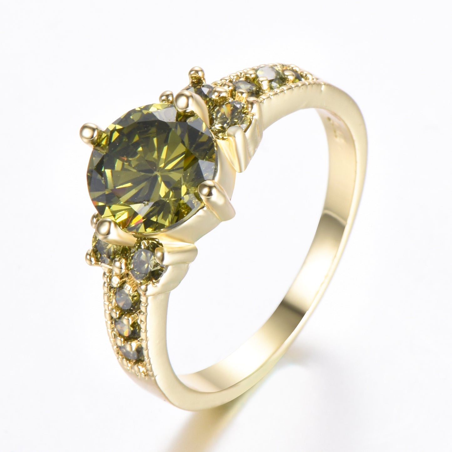 Womens Elegant Zircon Ring Four Claw Round Design Electroplated Brass Sparkling Rhinestone Jewelry For Women Shine