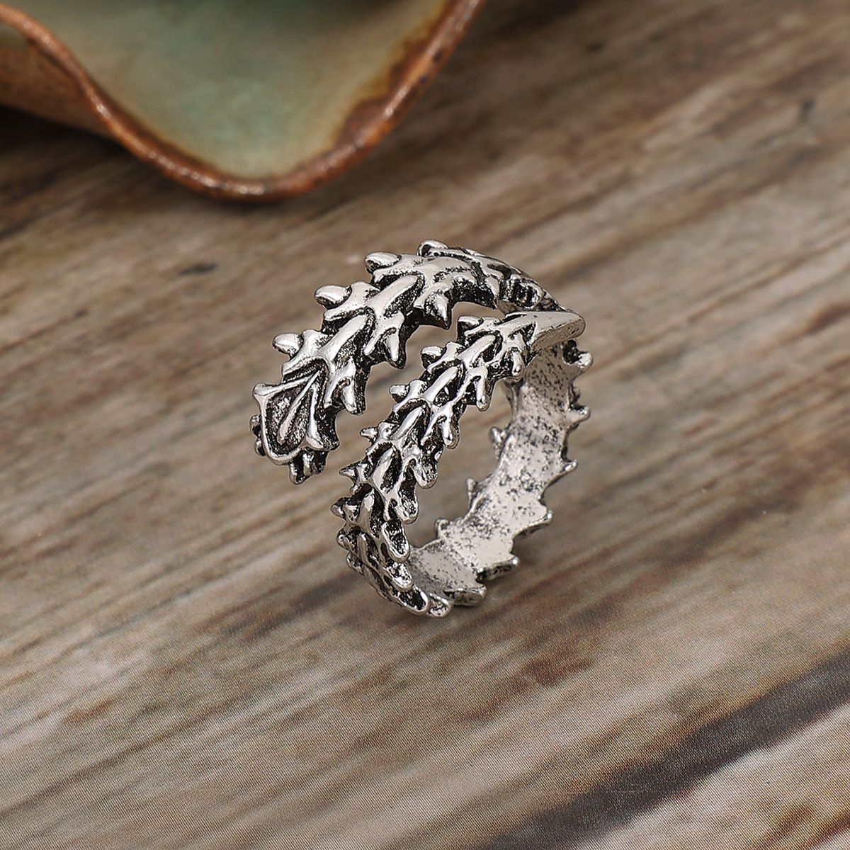 Womens Retro Geometric Open Ring Adjustable Alloy Silver Electroplated Backbone Design Ring Fashion Jewelry Style