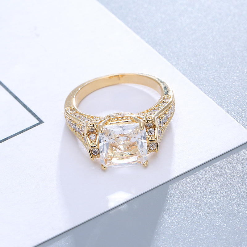 Women Zircon Copper Electroplated Geometric Charm Ring European American Fashion Jewelry Accessory Durable Gems