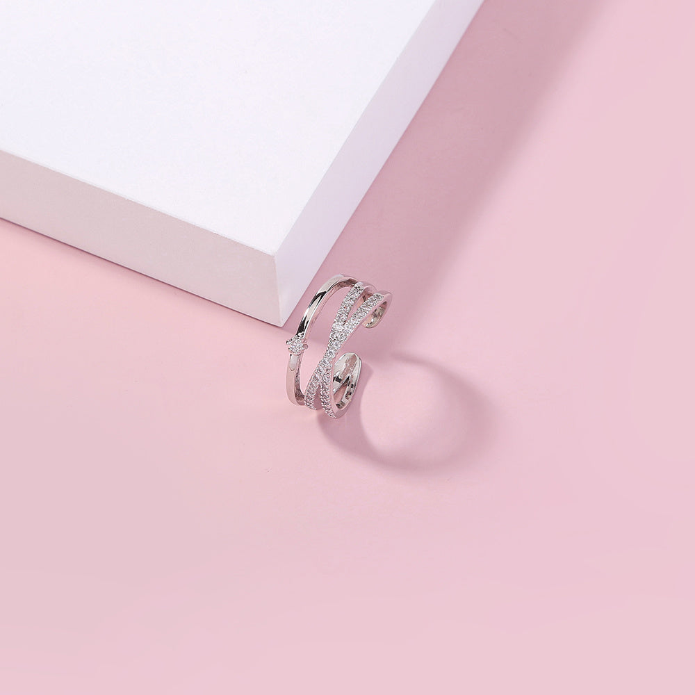 European Style Adjustable Copper Inlaid Zircon Cross Ring Jewelry Electroplated Finish Unisex Design For Everyday Wear