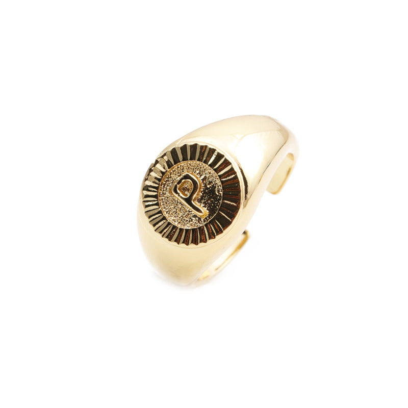 Copper Plated Real Gold English Letter Adjustable Index Finger Ring Fashion Jewelry Women Everyday Style Accessory