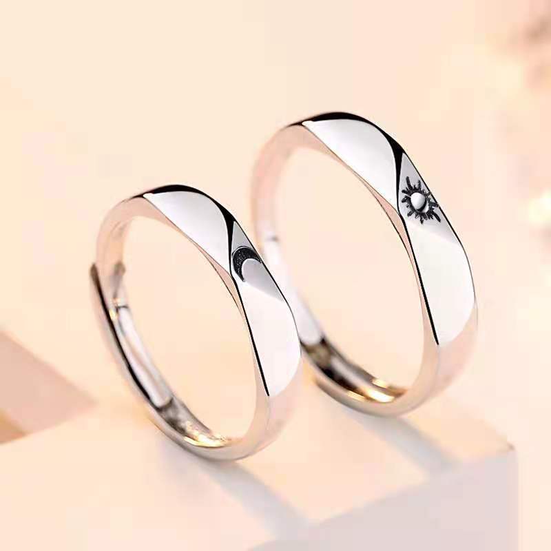 Couple Rings Adjustable Sun Moon Star Alloy Celestial Ring for Women and Men Cow Pattern Design Trendy Jewelry