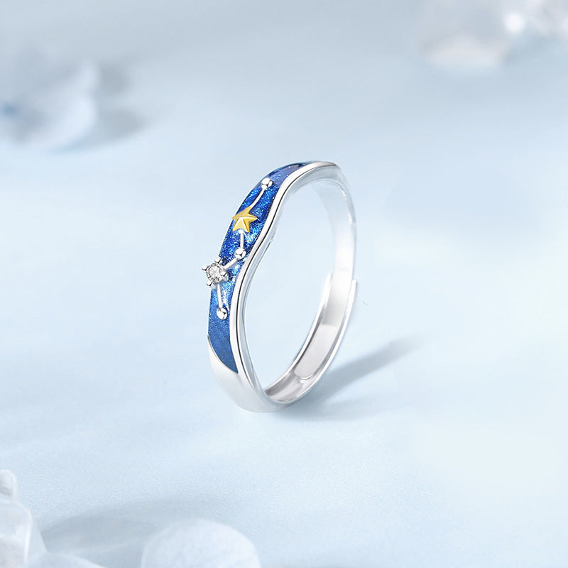 Adjustable Pure Silver Couple Rings Star Butterfly Lovers Zodiac Matching Set For Him And Her Gift Idea For Couples