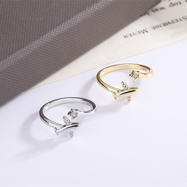 Womens Adjustable Copper Rings Five Pointed Star Geometric Korean Fashion Jewelry White Band Gift For Festival