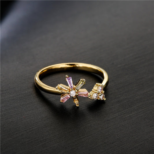 Copper Ring For Women Geometric Zircon Inlay Adjustable Opening Fashionable Elegant Durable Jewelry Long Lasting Shine