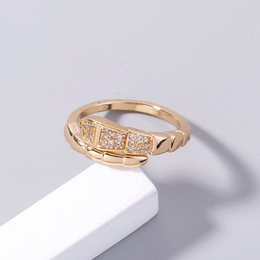Geometric Rattlesnake Ring Copper Zircon Statement Ring Luxury High End Fashion Jewelry For Women And Men Ring