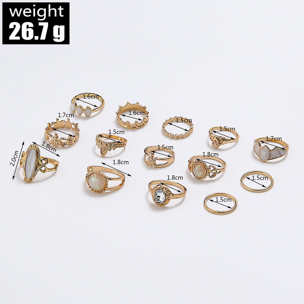 Womens Vintage Starry Sky Gemstone Ring Set Celestial Zodiac Animal Design European Elements 14 Piece Collection