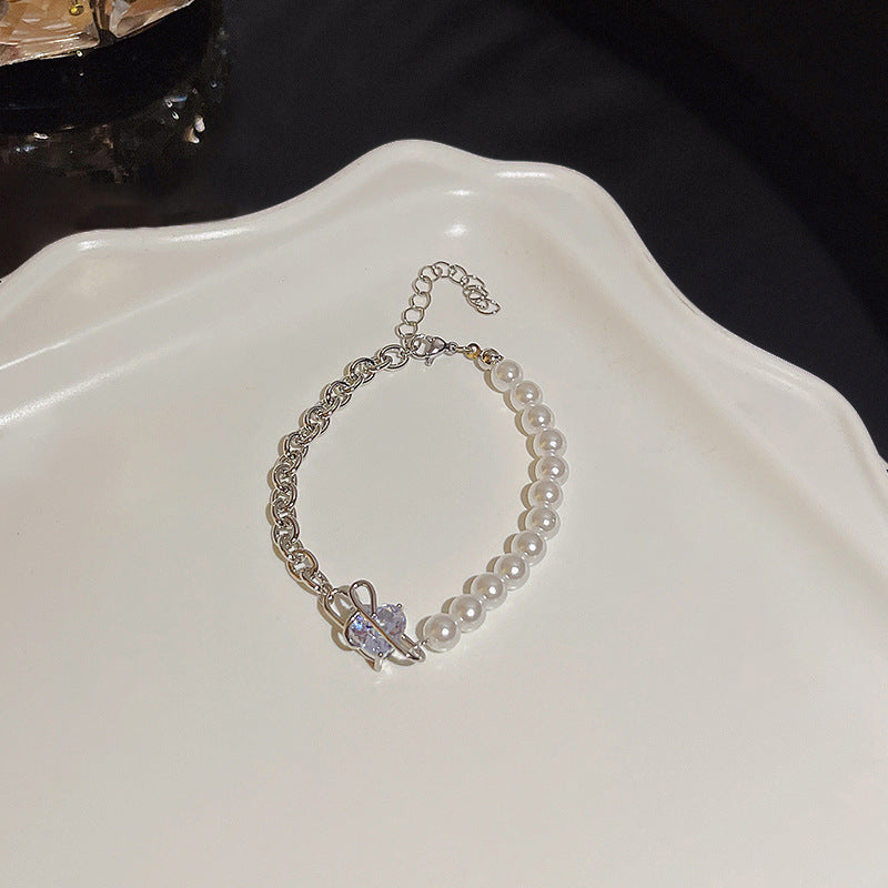 Womens Copper Bracelet With Zircon Flower Pearl Elegant Electroplated Bracelet Affordable Jewelry Gift For Her