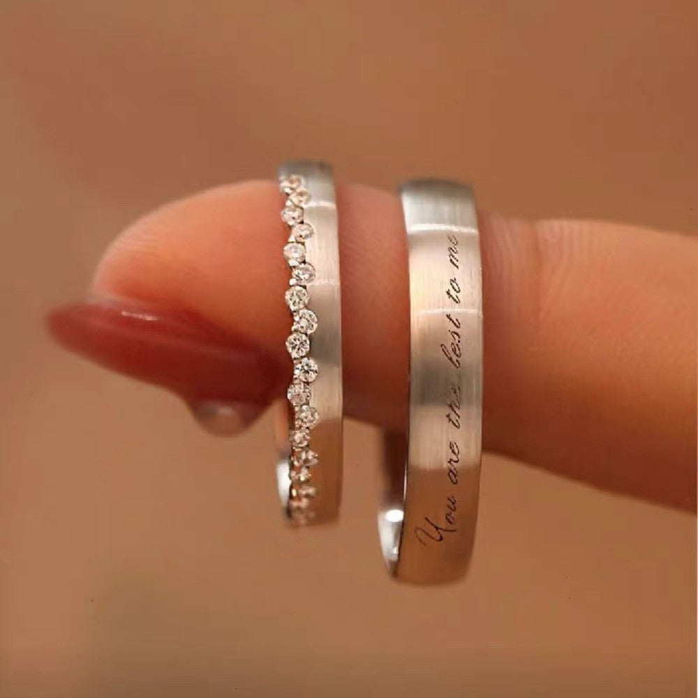 Matching Silver Couple Rings With Diamond Inlays Design