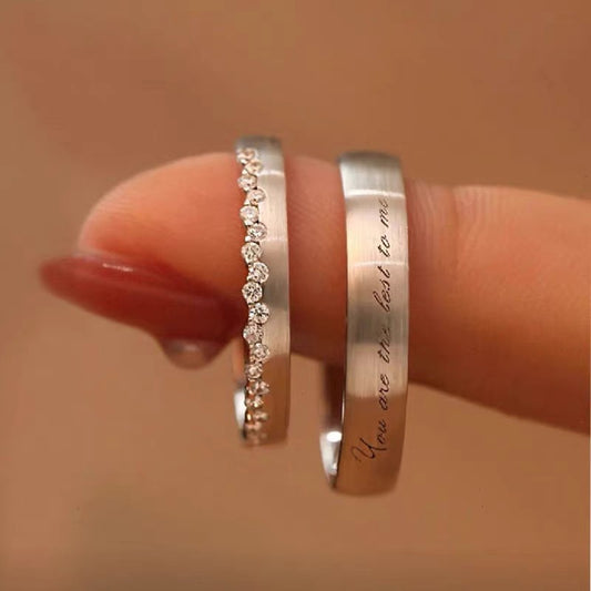 Matching Silver Couple Rings With Diamond Inlays Design