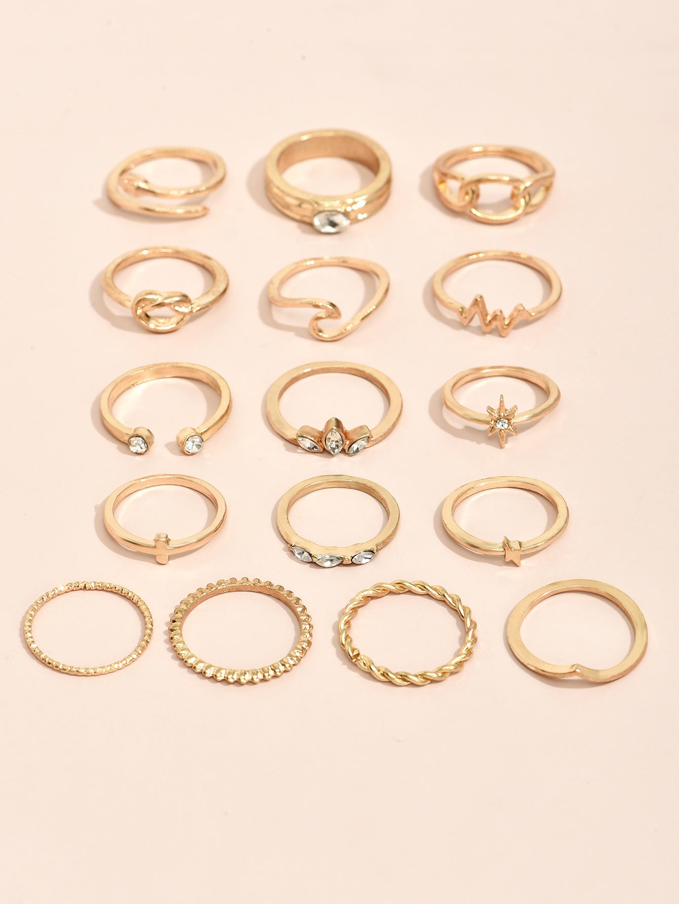 Golden Ring Set For Women And Girls Alloy Wave Cross Knotted Twist Stackable Rings Fashion Jewelry Gold Shines