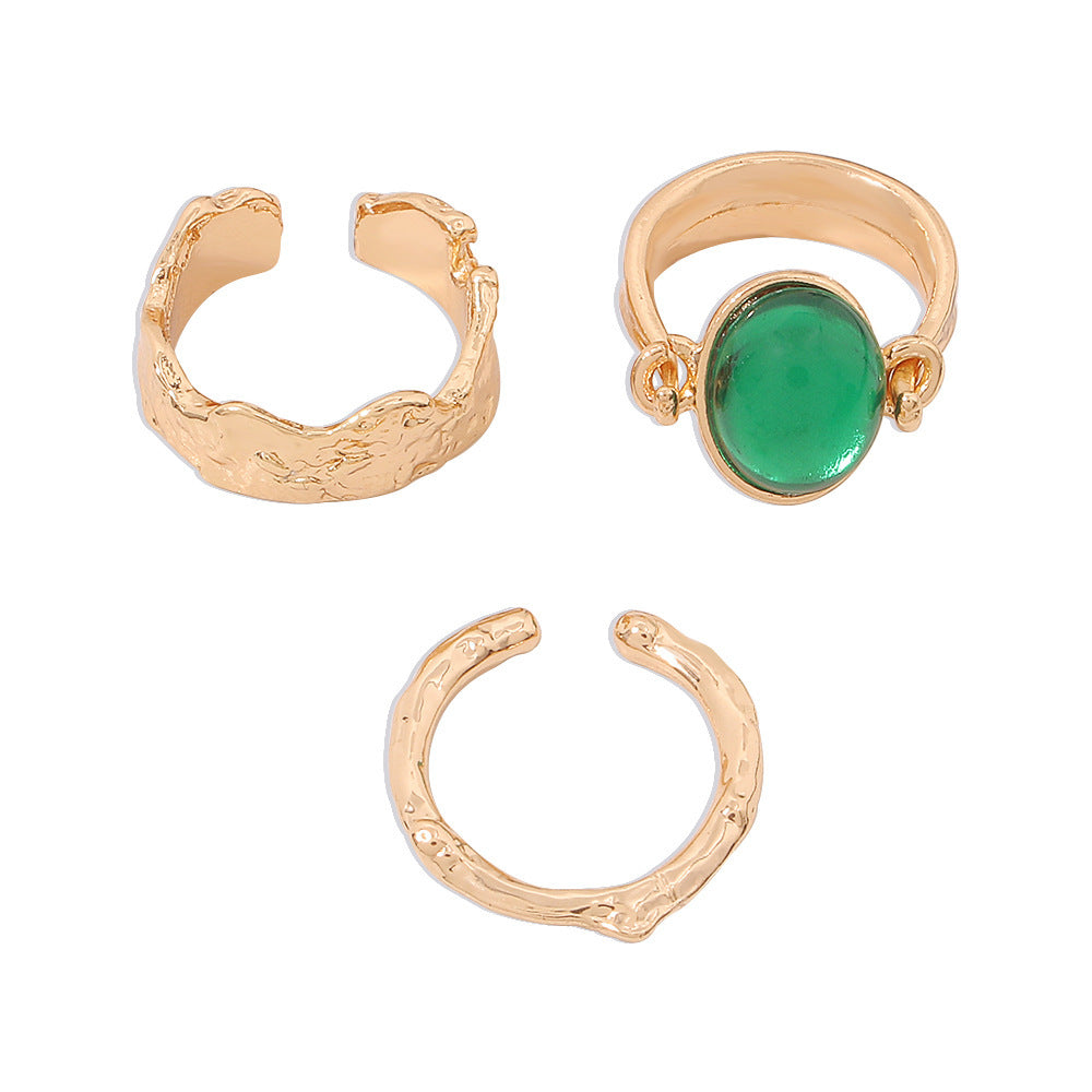 Womens Retro Fashionable Geometric Ring Set 3 Piece Stackable Jewelry For Daily Wear Party Gold Tone Finish Of
