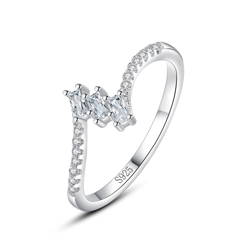 Womens Sterling Silver Ring Diamond Cube Sugar Design Trapezoid Shape Gemstone Inlay Fashion Jewelry Gift For Her