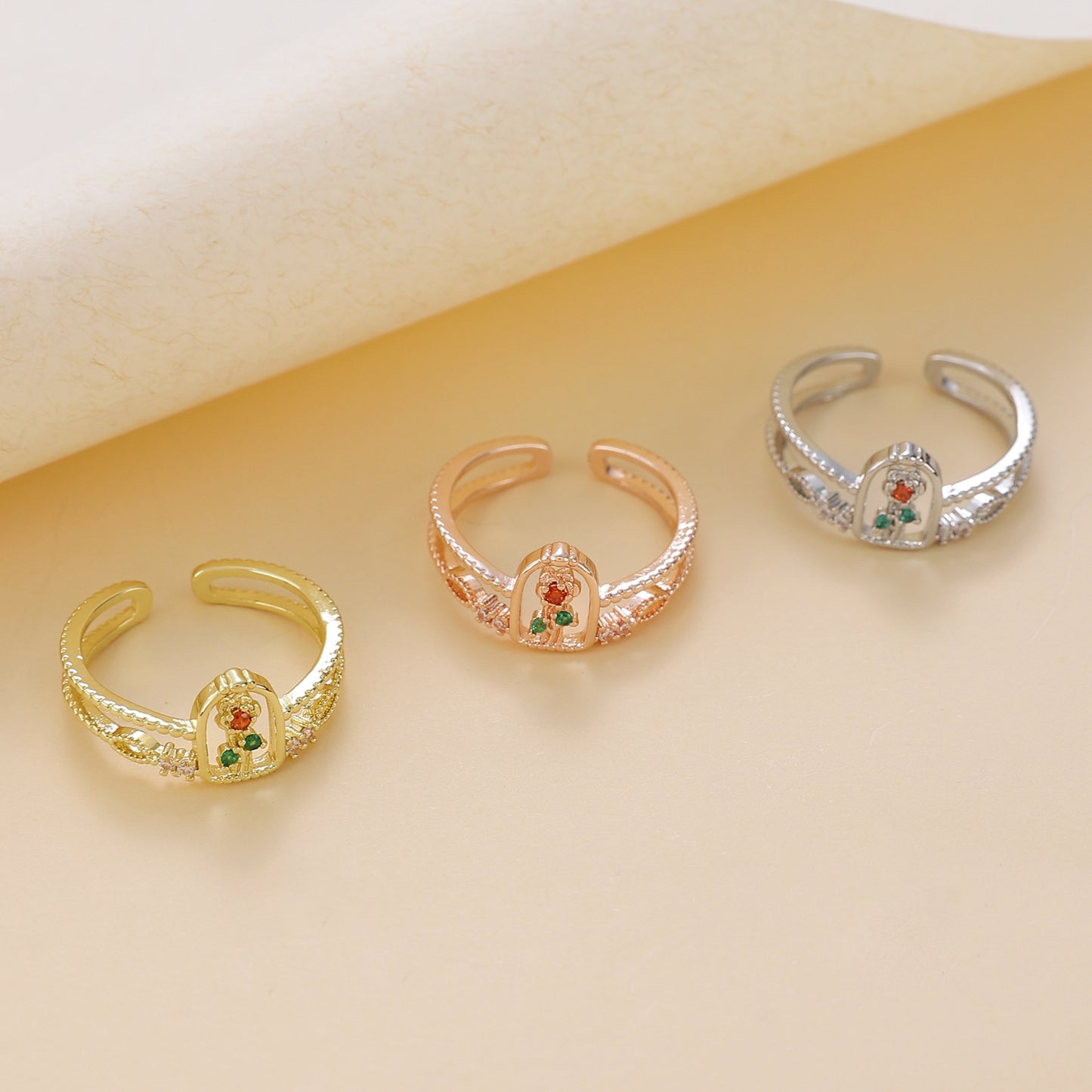 Rose Flower Open Adjustable Band Diamond Elegant Ring Fashionable Copper Ring Special Design Ring Rose Womens