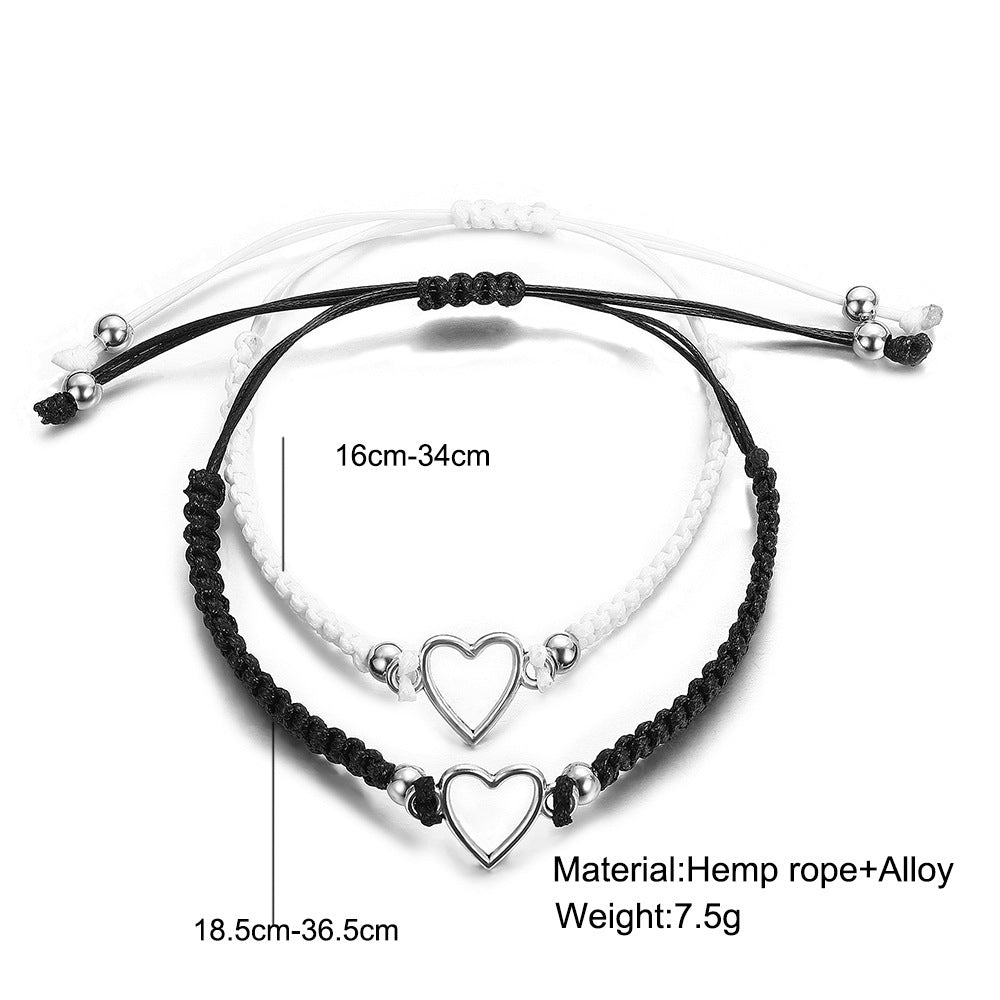 Woven Bracelets 2 Pack Alloy Hollow Out Love Design Casual Bracelet Set For Women And Girls Everyday Wear Now
