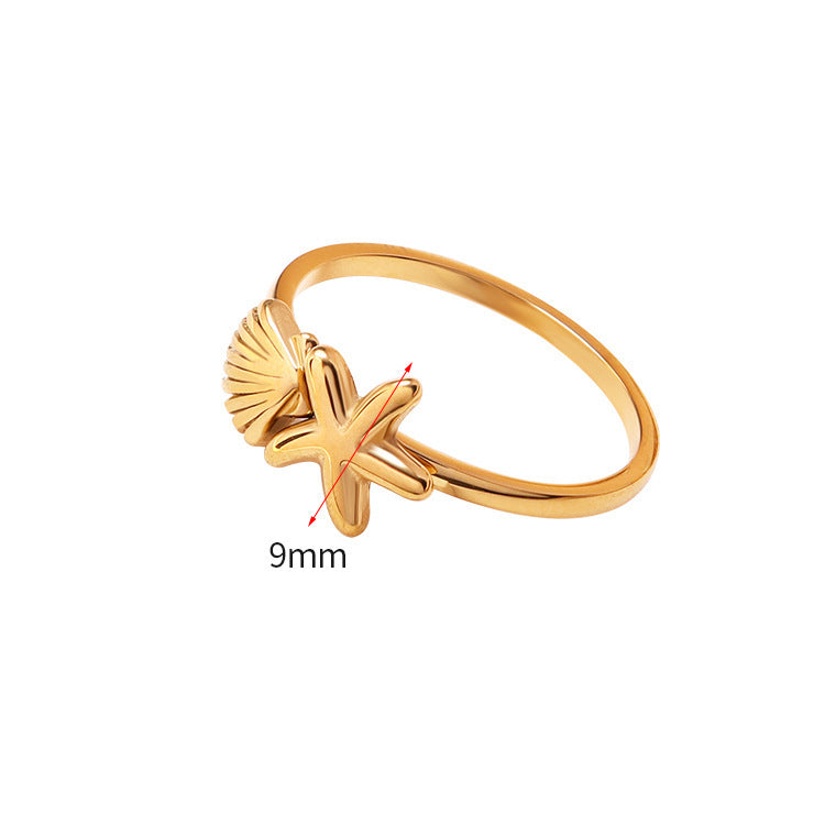 Starfish Ring for Women Gold Stainless Steel Shell Design Fashion Jewelry Gift for Her Sizes 6 7 8 Feminine Style
