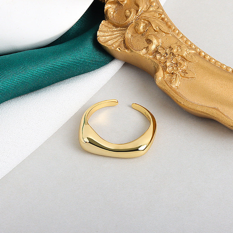Geometric Adjustable Open Ring Copper Plated Gold And Platinum Concave Convex Design Minimalist Jewelry Casual