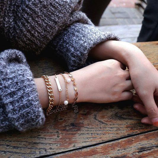 Womens Layered Pearl Bracelet Set Alloy Design Elegant Jewelry For Everyday Wear And Special Occasions Stylish