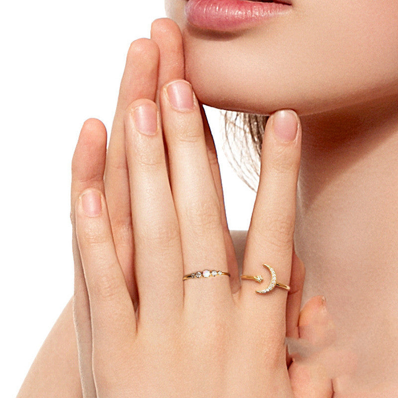 Sterling Silver Ring With Opal And Diamond Inlaid Geometric Gemstone Gold Tone S925 Jewelry For Her Luxe Style