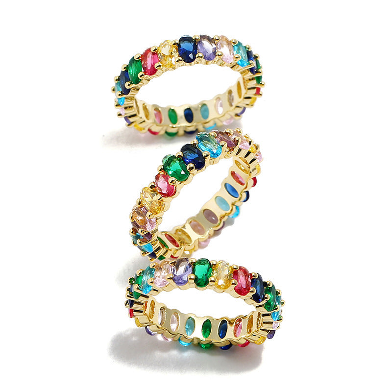Colorful Copper Alloy Ring With Gemstones For Women