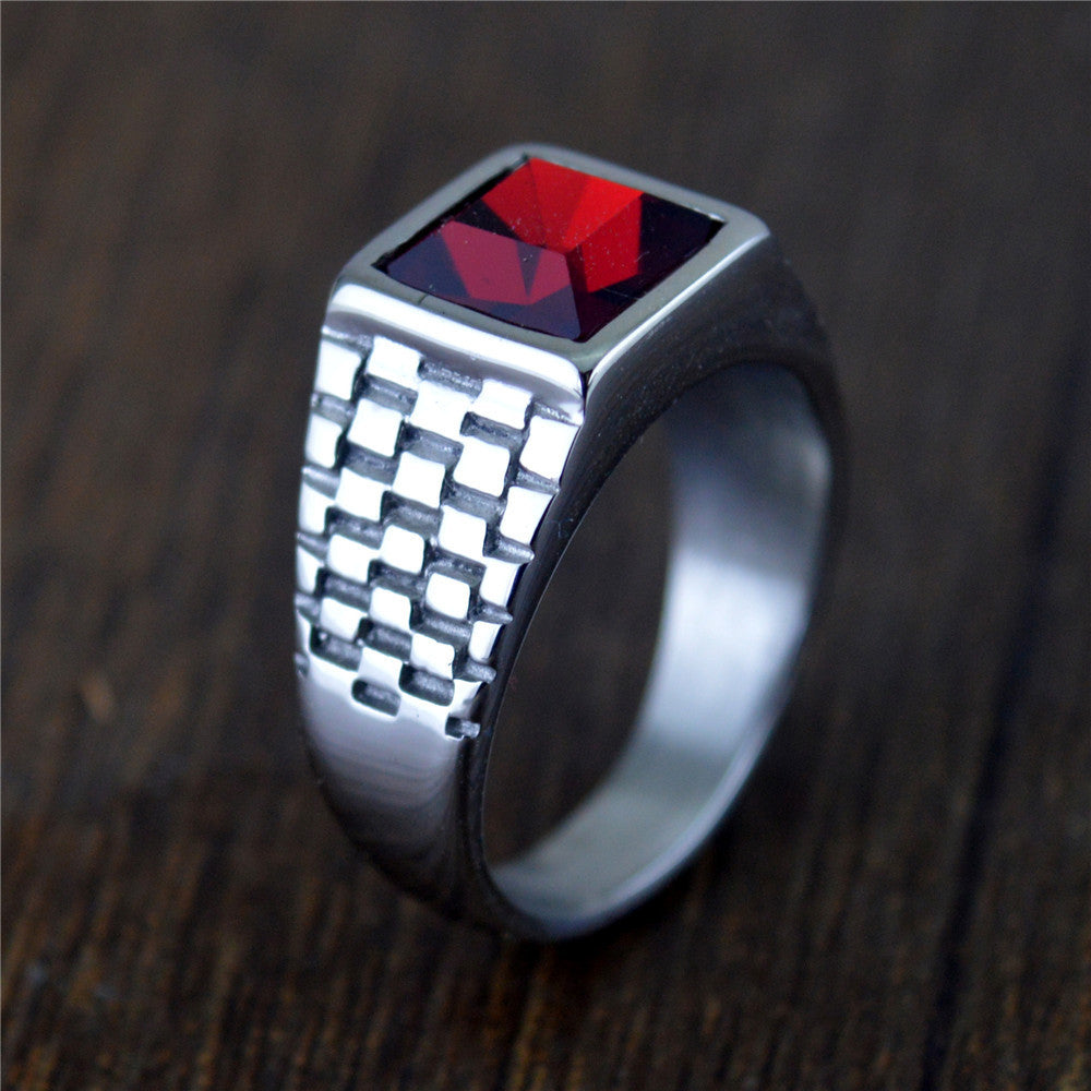 Popular Punk Retro Inlaid Jewel Pattern Titanium Steel Ring For Unisex Size 7 8 9 10 11 12 13 For Everyday Use