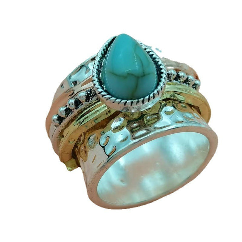 Unisex Turquoise Plated Alloy Ring European American Design Durable Statement Jewelry For Men Women Style Viva