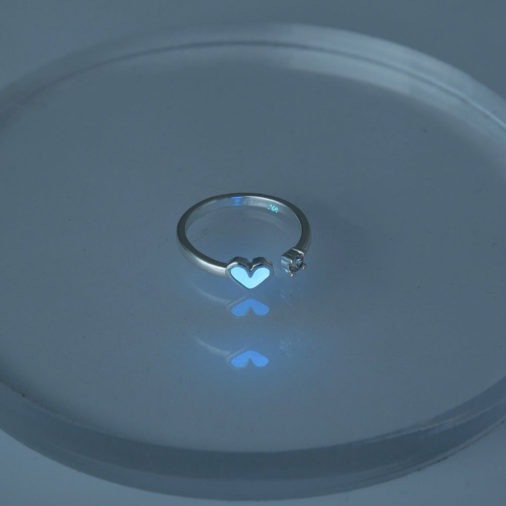 Heart Shaped Adjustable Zircon Copper Ring Blue Jewelry