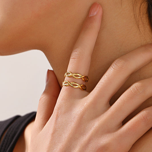 Womens Stainless Steel Cross Ring Double Layer Geometric Lines Adjustable Opening Fashion Jewelry European Style