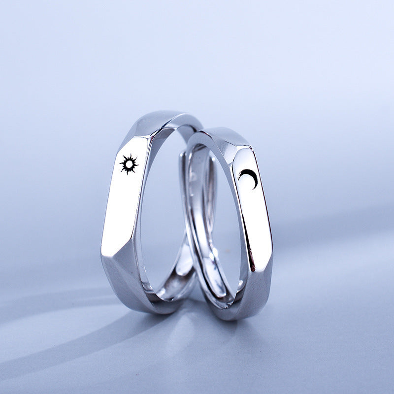 Adjustable Sterling Silver Couple Rings Open Geometric Bands For Women And Men Electroplated Korean Style Rings