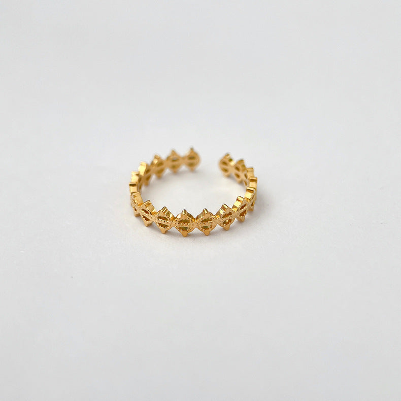 Womens Ring Hollow Geometric Rhombus Titanium Steel Gold Plated Adjustable Pinky Rings Durable Fashion Jewelry