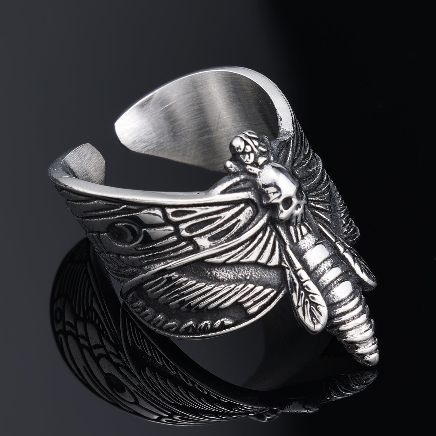 Stainless Steel Gothic Butterfly Ring Unisex Deathly Moth Jewelry Durable Trendy Statement Rings For Men Women