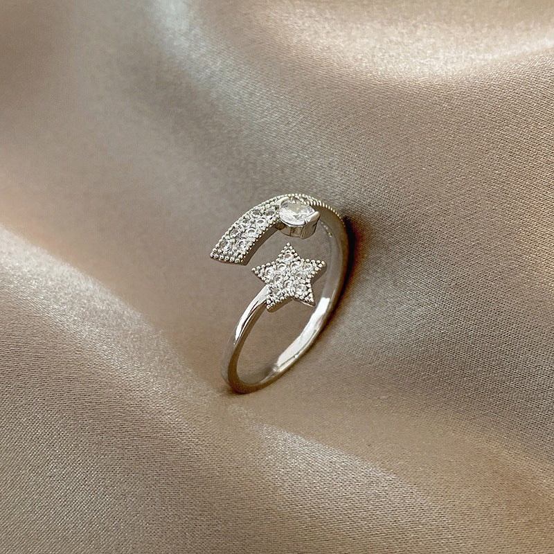 Girls Adjustable S925 Sterling Silver Ring Vintage Geometry Bow Stars Design Open Ring For Index Finger Ladies
