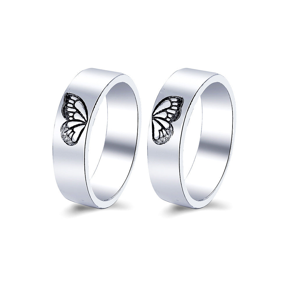 Couple Rings Set for Him and Her Alloy Electroplated With Butterfly Peach Heart and Key Designs Romantic Matching Gift